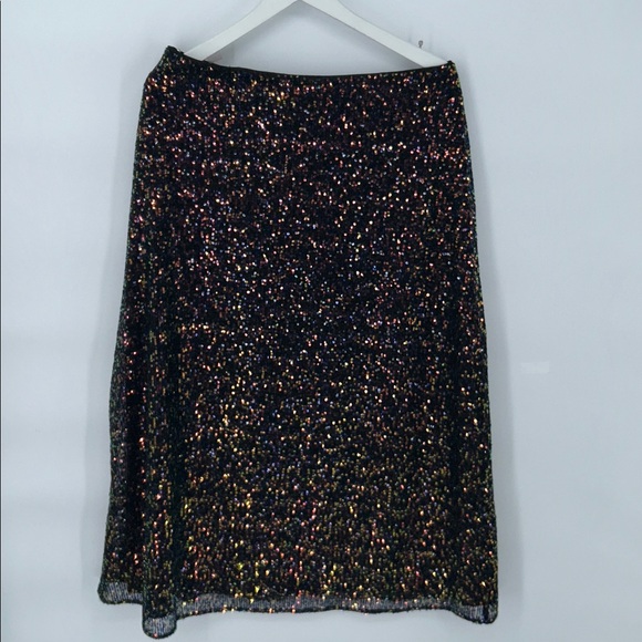 Loft Sequin Midi Skirt in Multicolor Red Black Blue Gold Size 8 - Picture 7 of 11